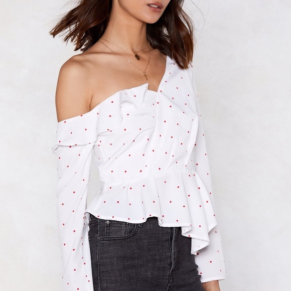 Nasty Gal Tops - Nasty Gal Ruffle Out Back Spotty Blouse